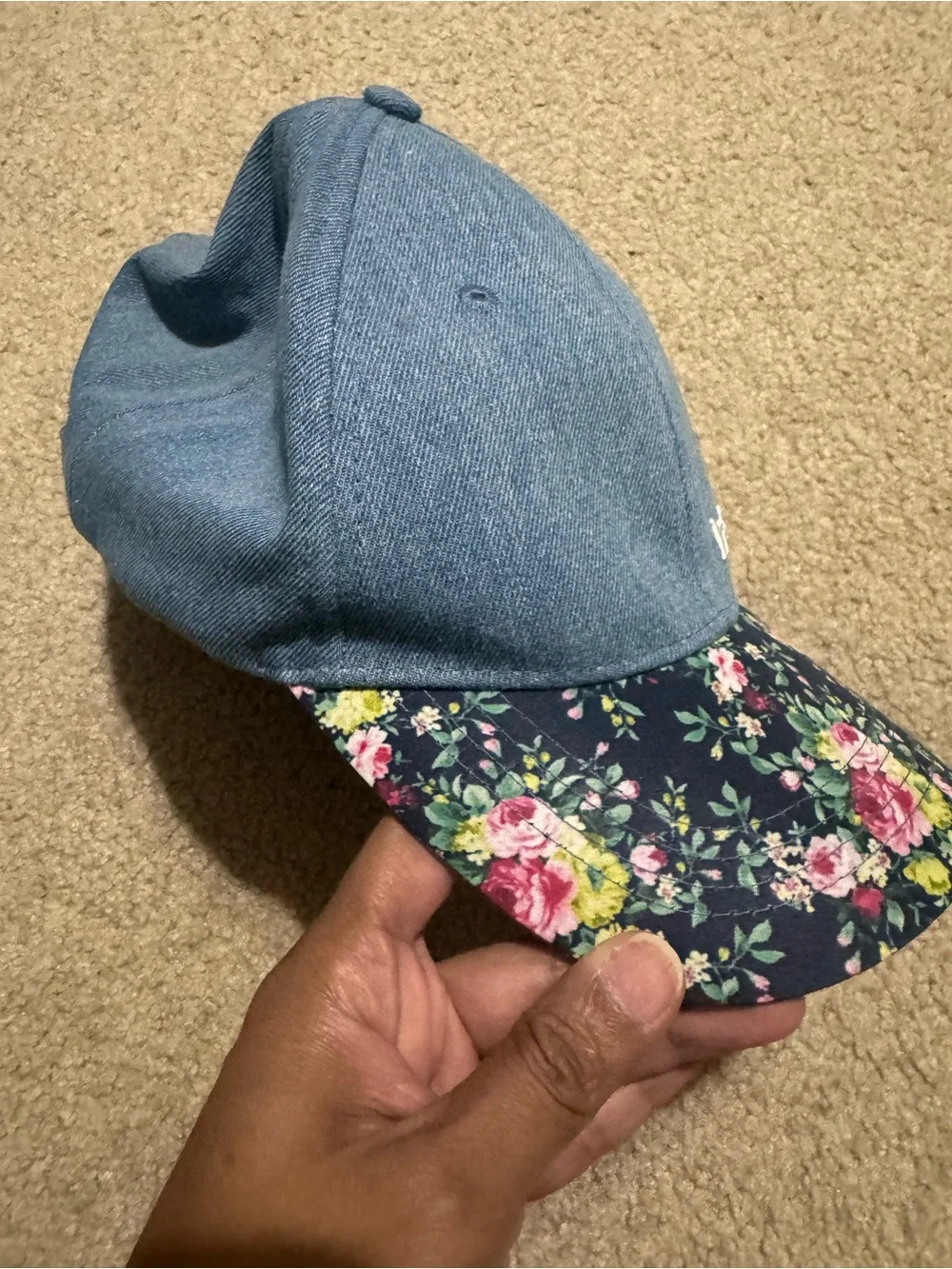 Bebe Denim Floral Baseball Cap